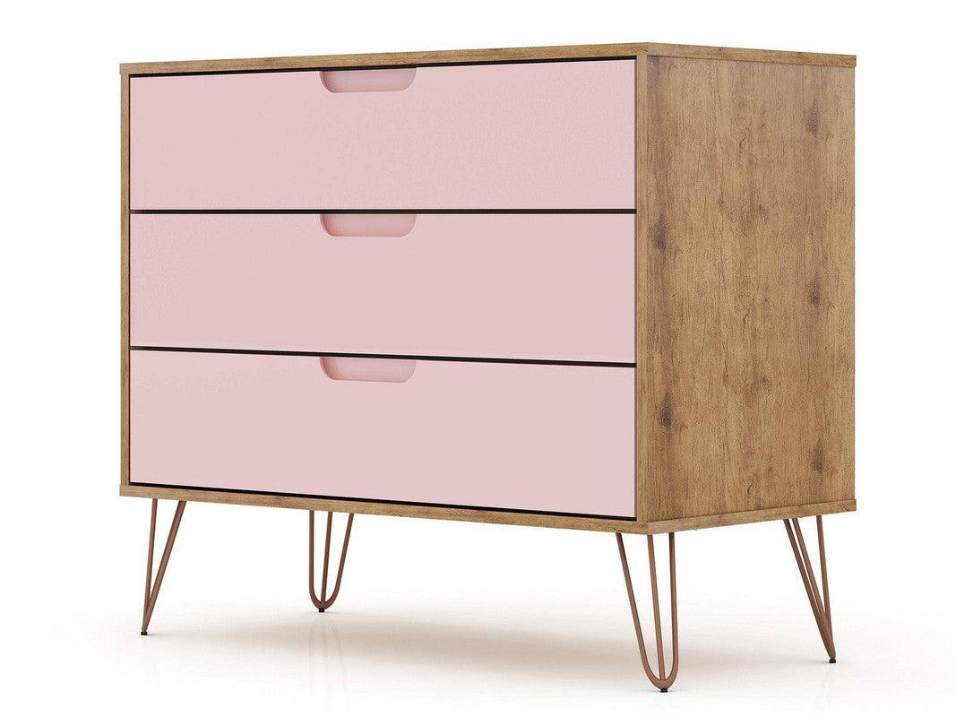 Nuuk 3-Drawer Dresser - Nature/Rose Pink
