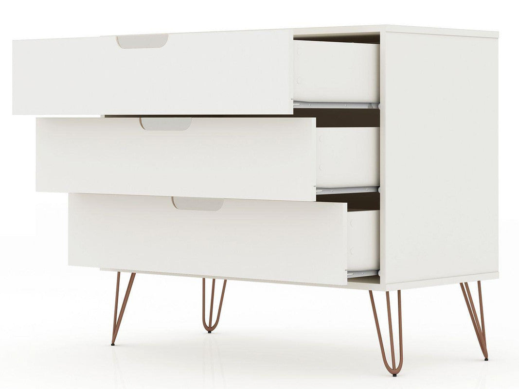 Nuuk 3-Drawer Dresser and Night Table Set - White