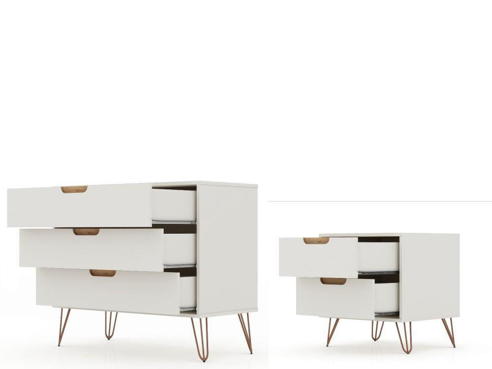 Nuuk 3-Drawer Dresser and Night Table Set - Off White/Nature