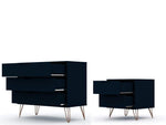 Nuuk 3-Drawer Dresser and Night Table Set - Midnight Blue