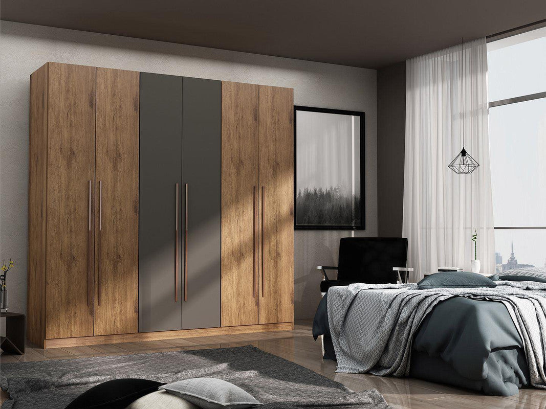 Radfeld 6-Door Wardrobe - Textured Grey