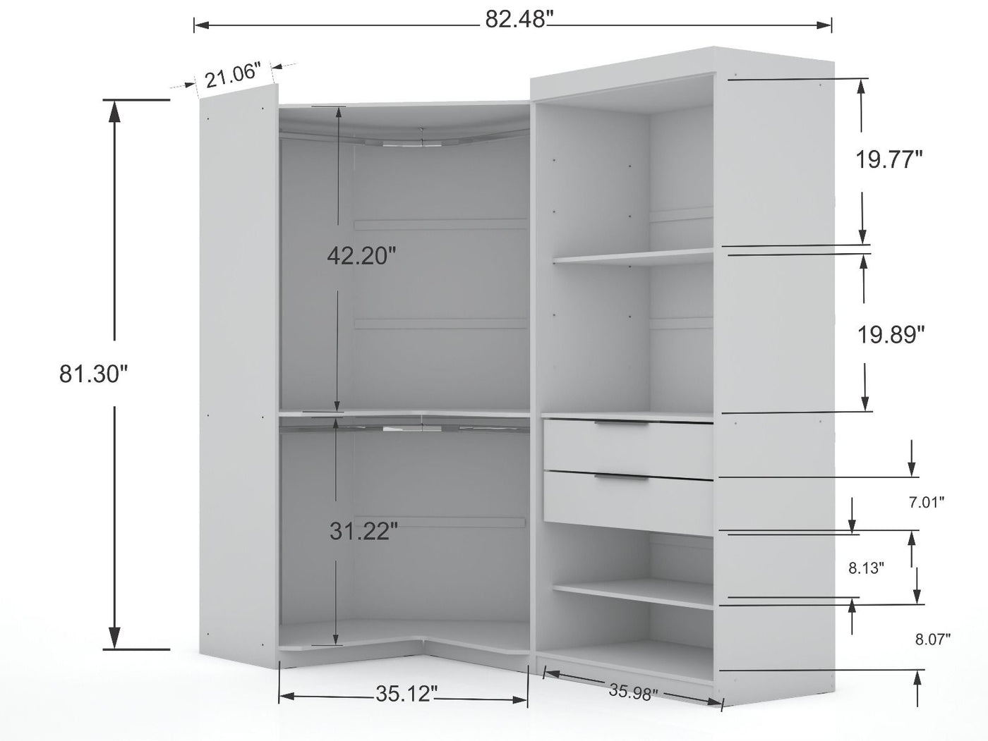 Oulu 2-Piece Open Corner Wardrobe - White