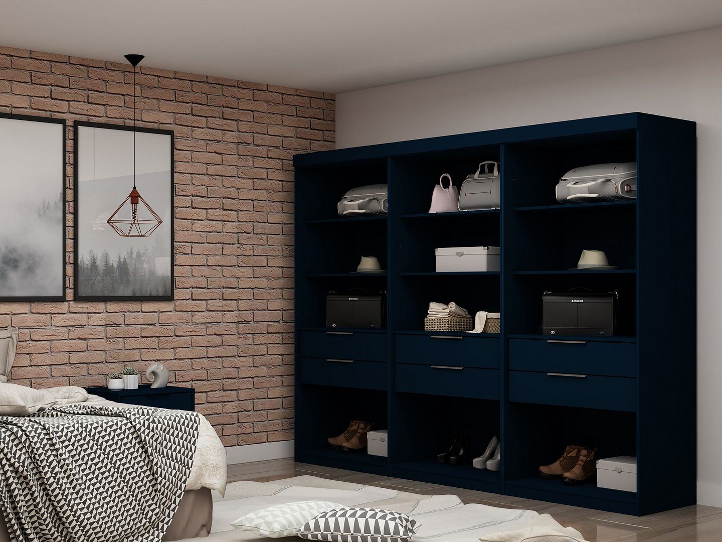 Oulu 3-Piece Open Sectional Wardrobe - Midnight Blue