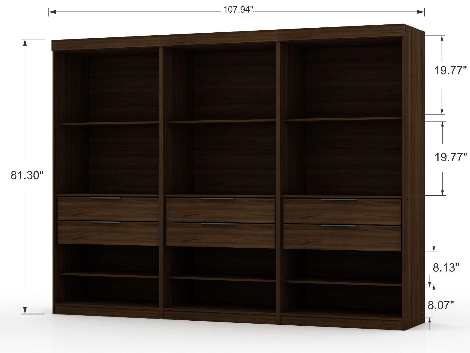 Oulu 3-Piece Open Sectional Wardrobe - Brown