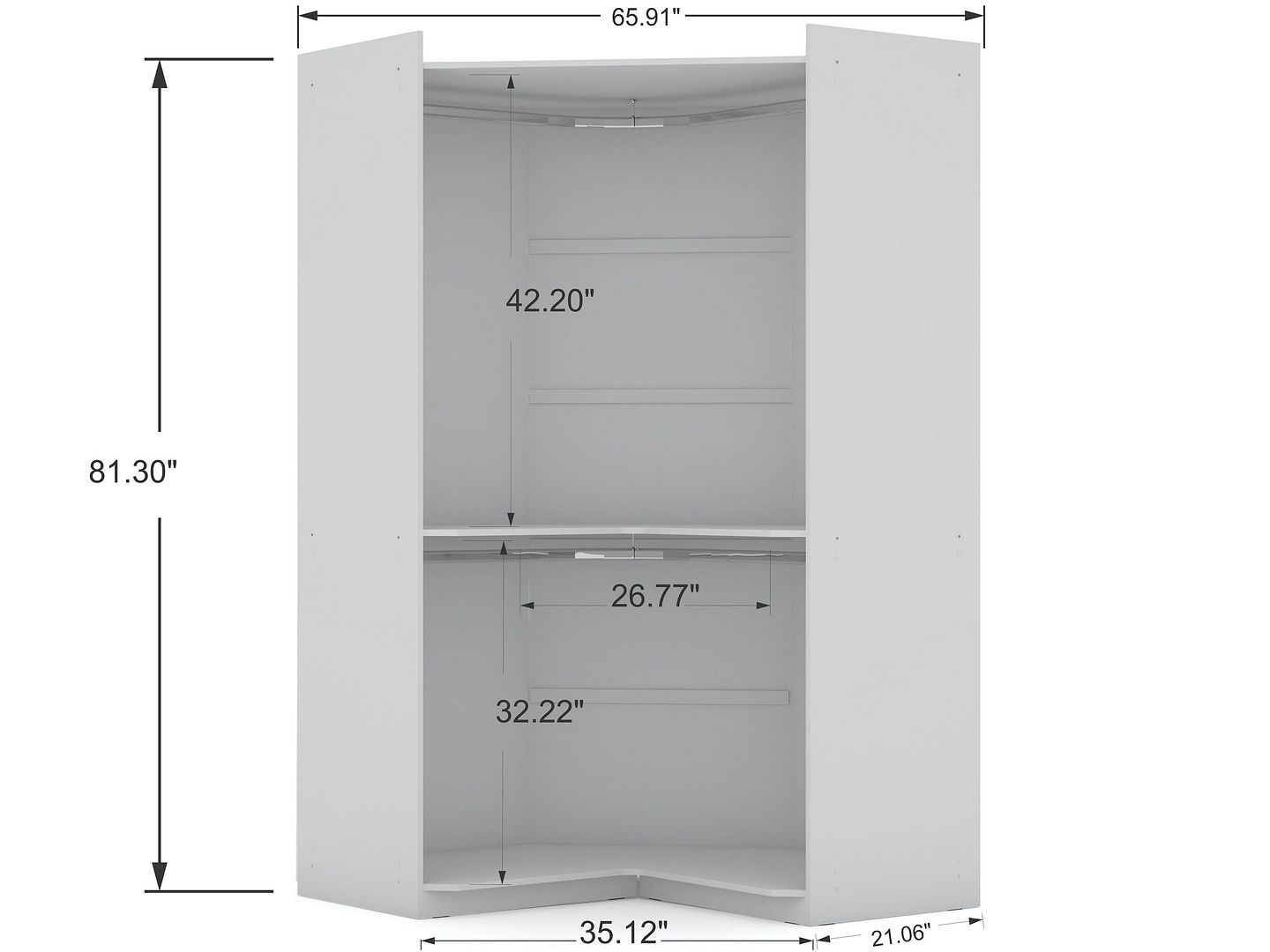 Oulu 2-Piece Modular Corner Wardrobe - White