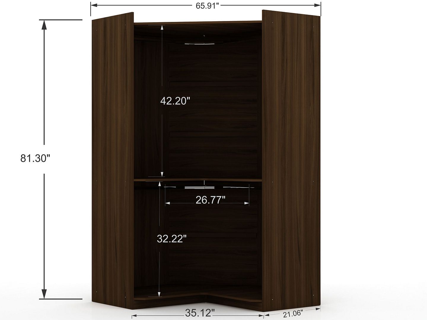 Oulu 2-Piece Modular Corner Wardrobe - Brown