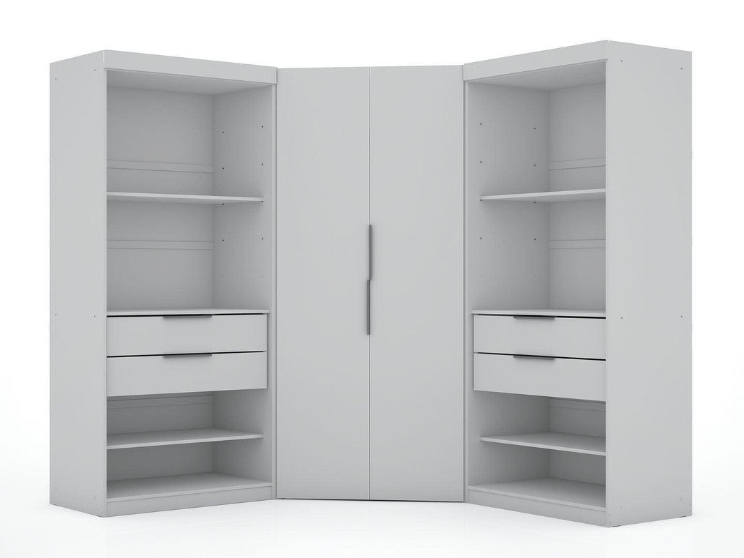 Oulu Semi-Open 3-Piece Modular Corner Wardrobe - White