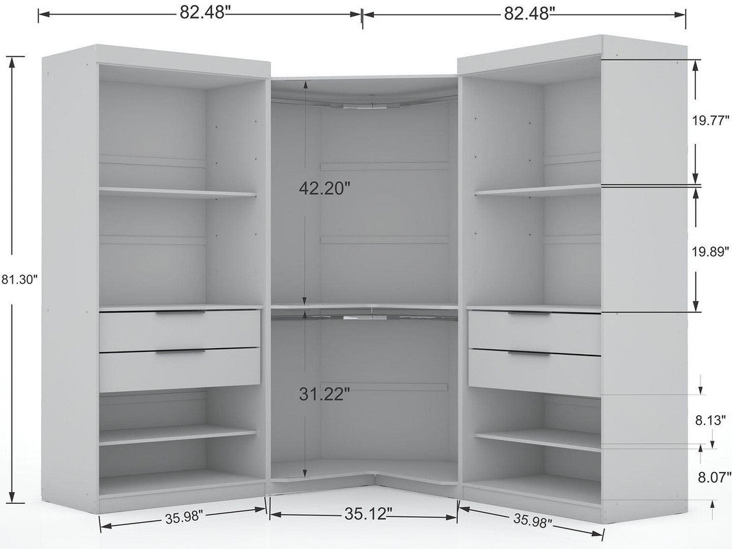 Oulu Semi-Open 3-Piece Modular Corner Wardrobe - White