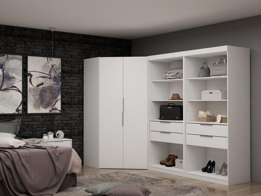Oulu Semi-Open 3-Piece Modular Corner Wardrobe - White