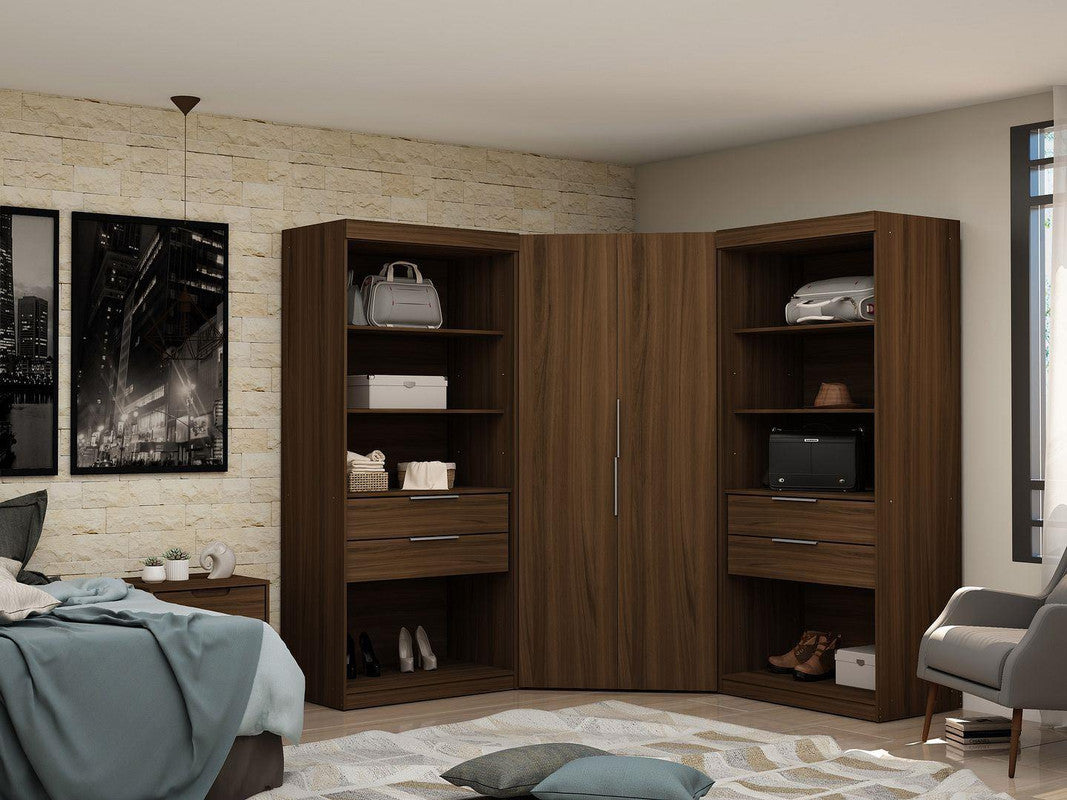 Oulu Semi-Open 3-Piece Modular Corner Wardrobe - Brown