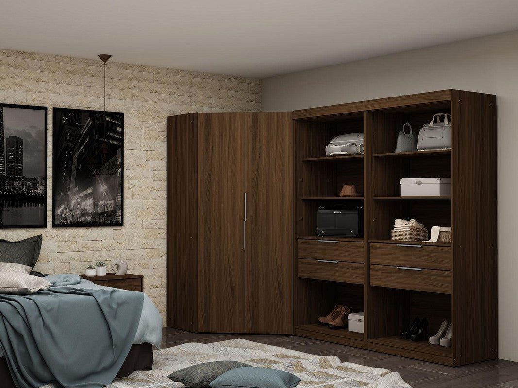 Oulu Semi-Open 3-Piece Modular Corner Wardrobe - Brown