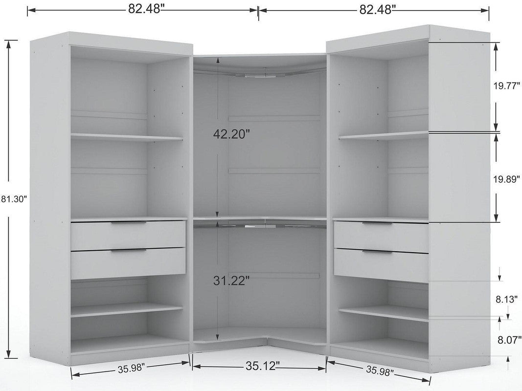 Oulu 3-Piece Modular Corner Wardrobe - White