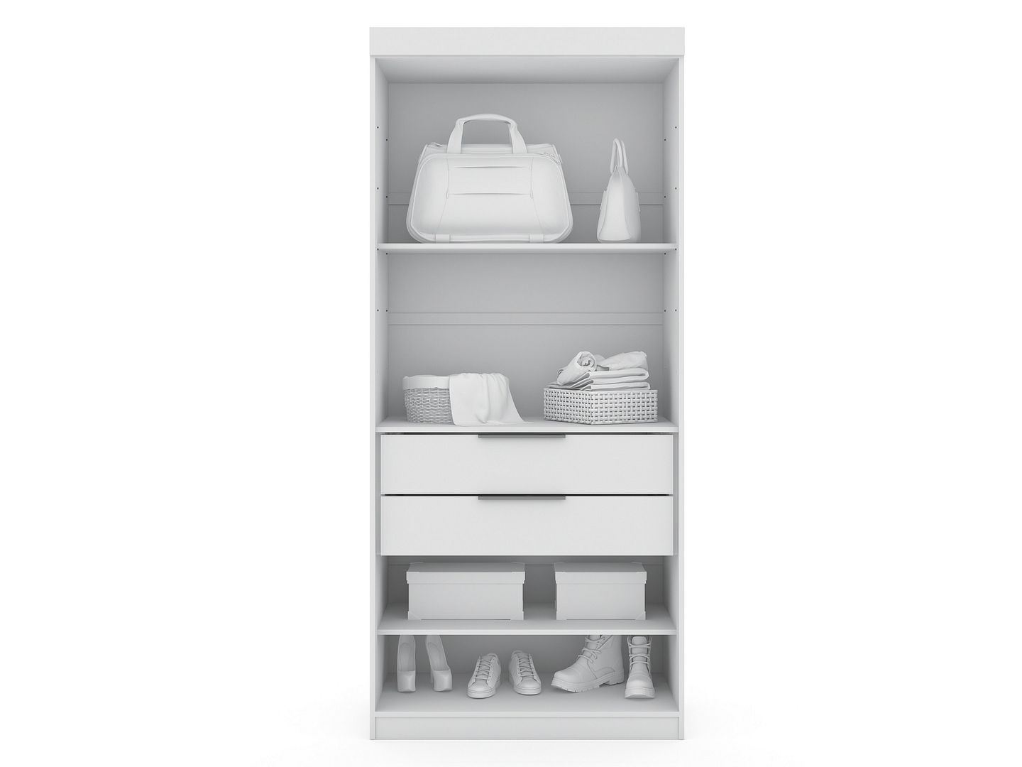 Oulu Semi-Open 2-Piece Modular Corner Wardrobe - White