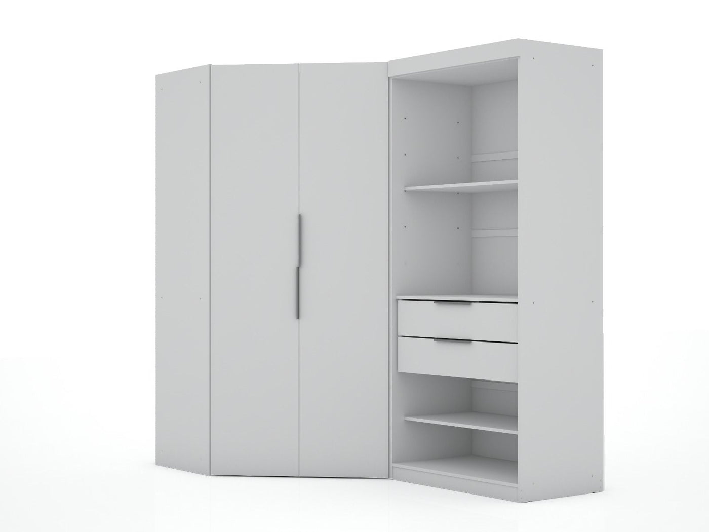Oulu Semi-Open 2-Piece Modular Corner Wardrobe - White