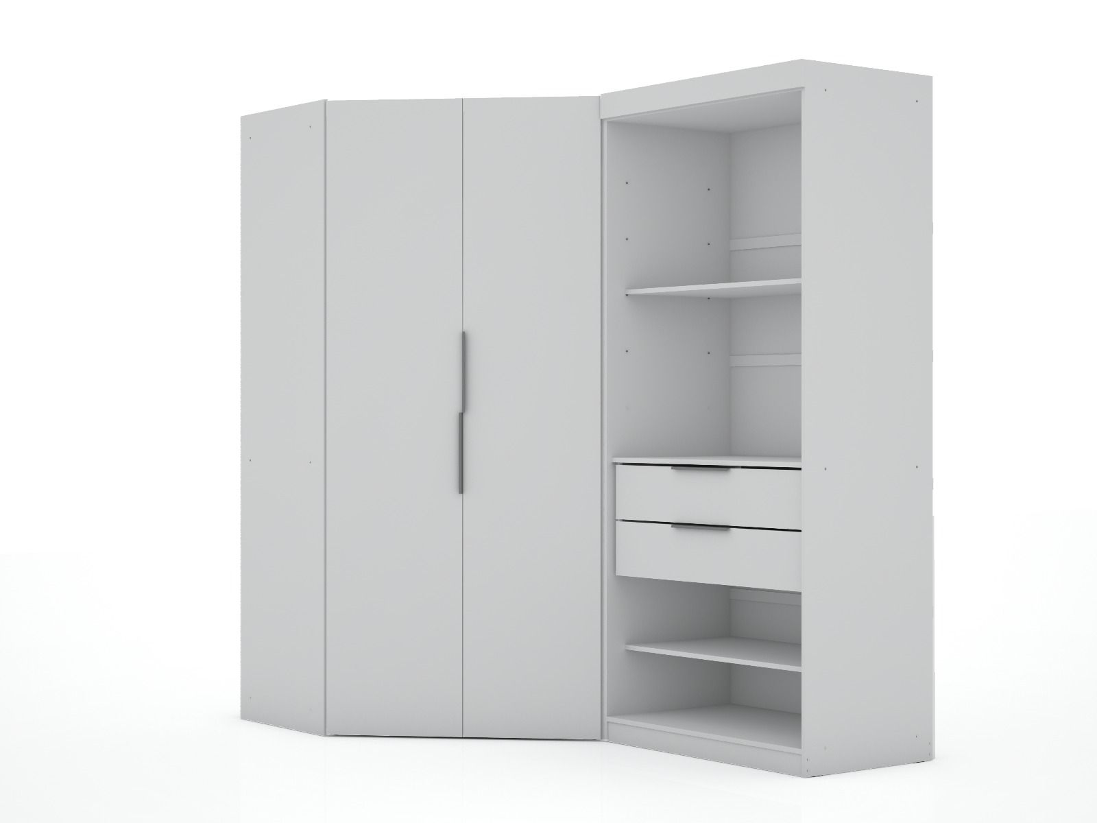 Oulu Semi-Open 2-Piece Modular Corner Wardrobe - White