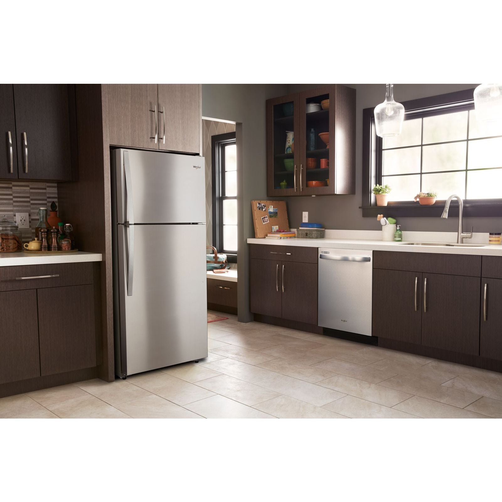 Whirlpool Monochromatic Stainless Steel Top-Freezer Refrigerator (14 Cu. Ft.) - WRT134TFDM