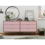 Nuuk 6-Drawer Double Dresser - Nature/Rose Pink
