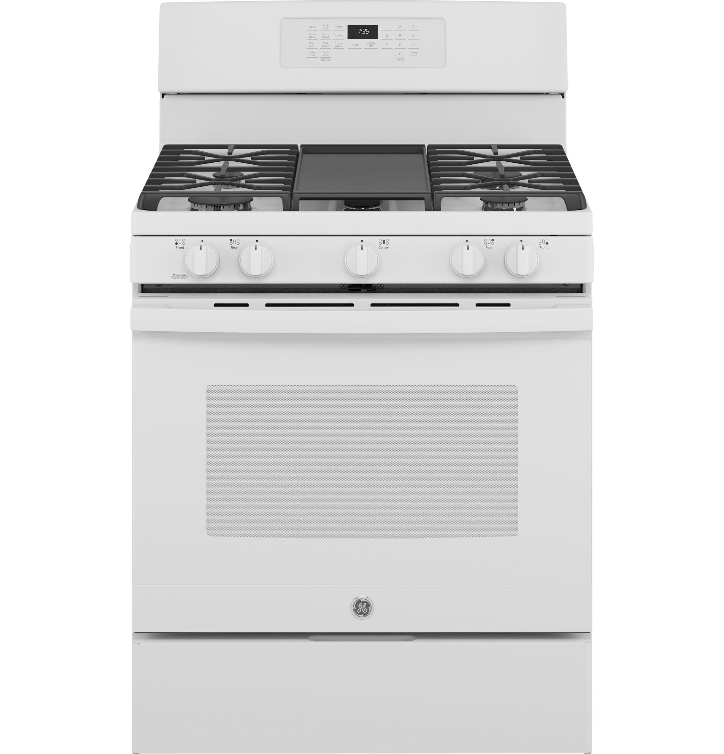 GE White 30" Freestanding Gas Convection Range with Air Fry (5.0 Cu.Ft.) - JCGB735DPWW