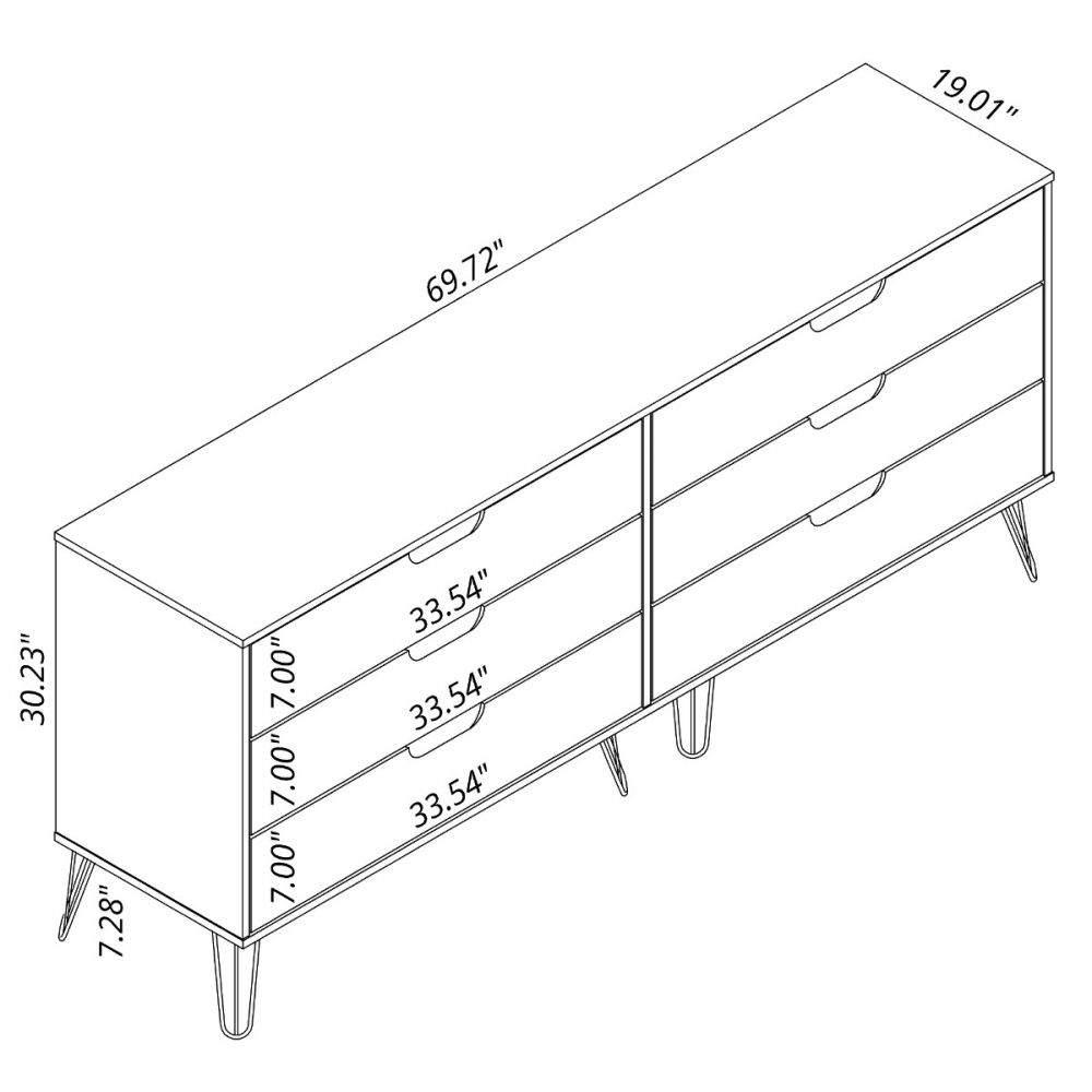 Nuuk 6-Drawer Double Dresser - Nature/Rose Pink