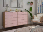 Nuuk 10-Drawer Double Dresser - Nature/Rose Pink