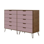 Nuuk 10-Drawer Double Dresser - Nature/Rose Pink