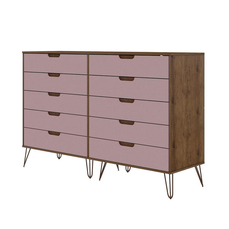 Nuuk 10-Drawer Double Dresser - Nature/Rose Pink