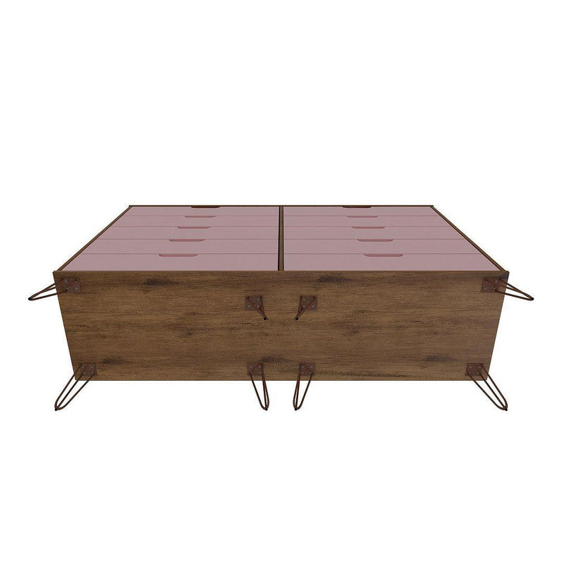 Nuuk 10-Drawer Double Dresser - Nature/Rose Pink
