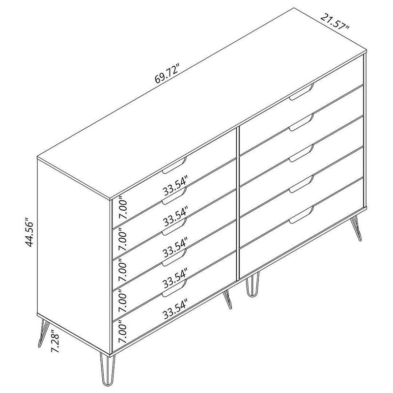 Nuuk 10-Drawer Double Dresser - Nature/Rose Pink