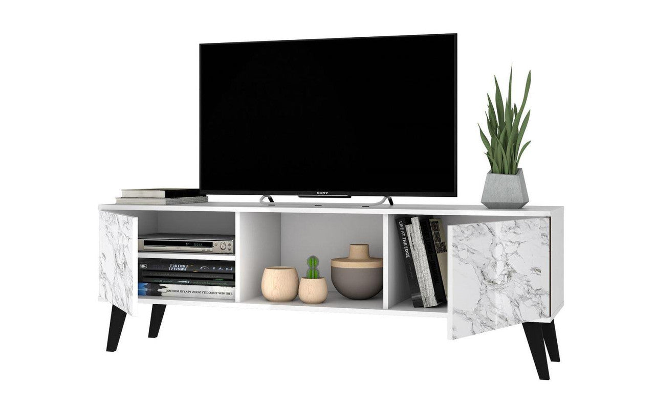 Derbent 62.5" TV Stand - White/Marble Stamp