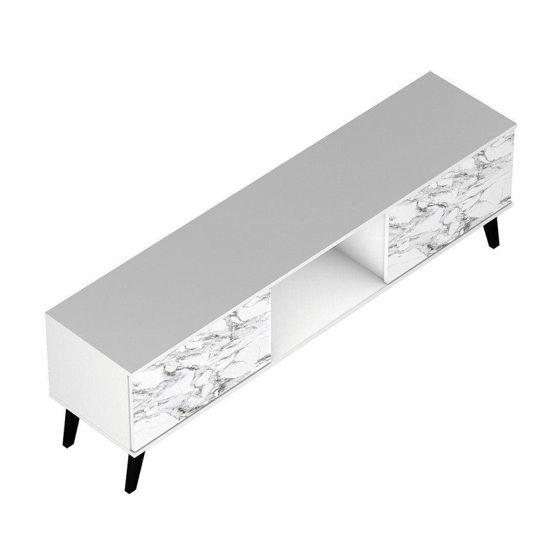 Derbent 62.5" TV Stand - White/Marble Stamp