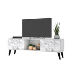 Derbent 62.5" TV Stand - White/Marble Stamp