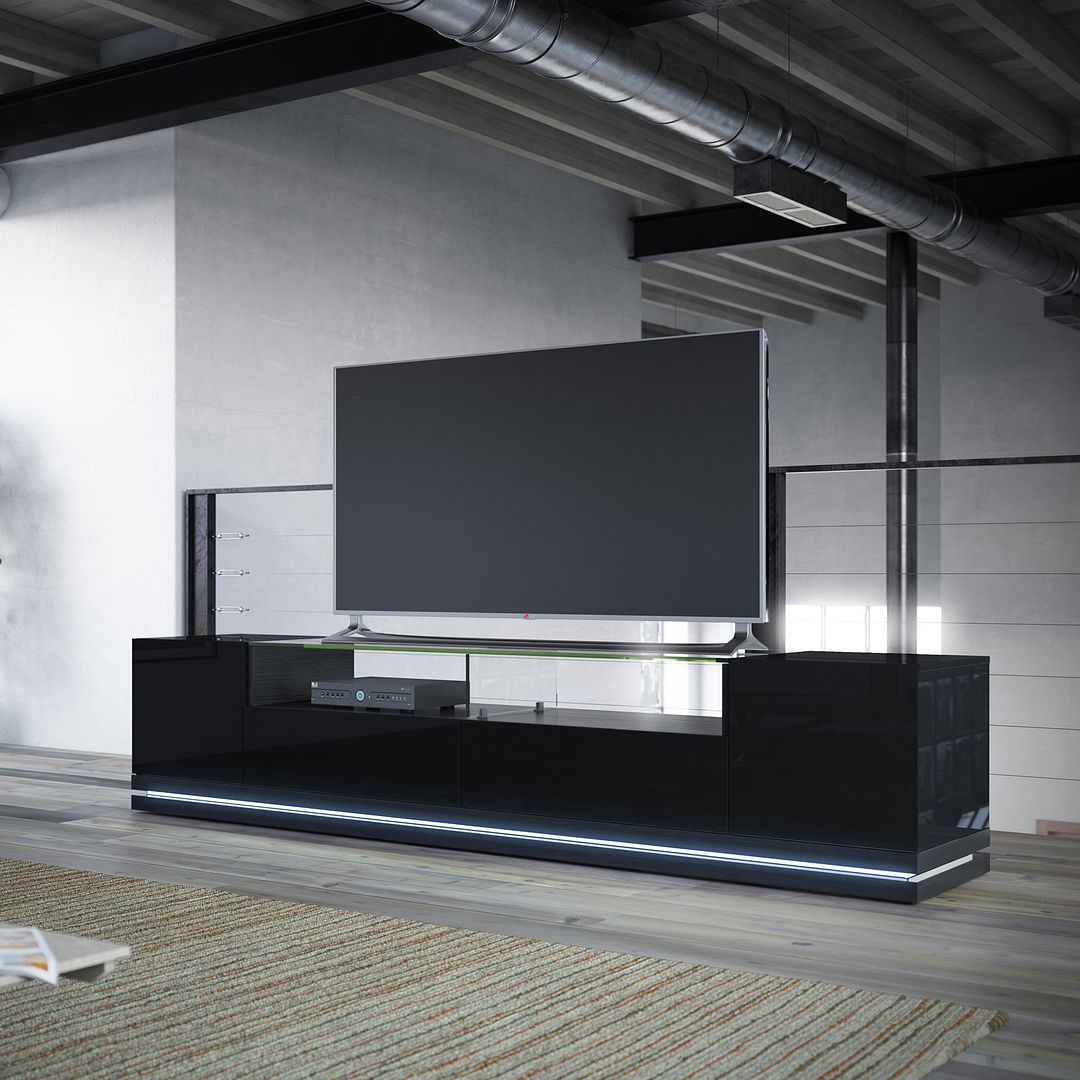 Emmelev 85" TV Stand - Black Gloss/Black Matte
