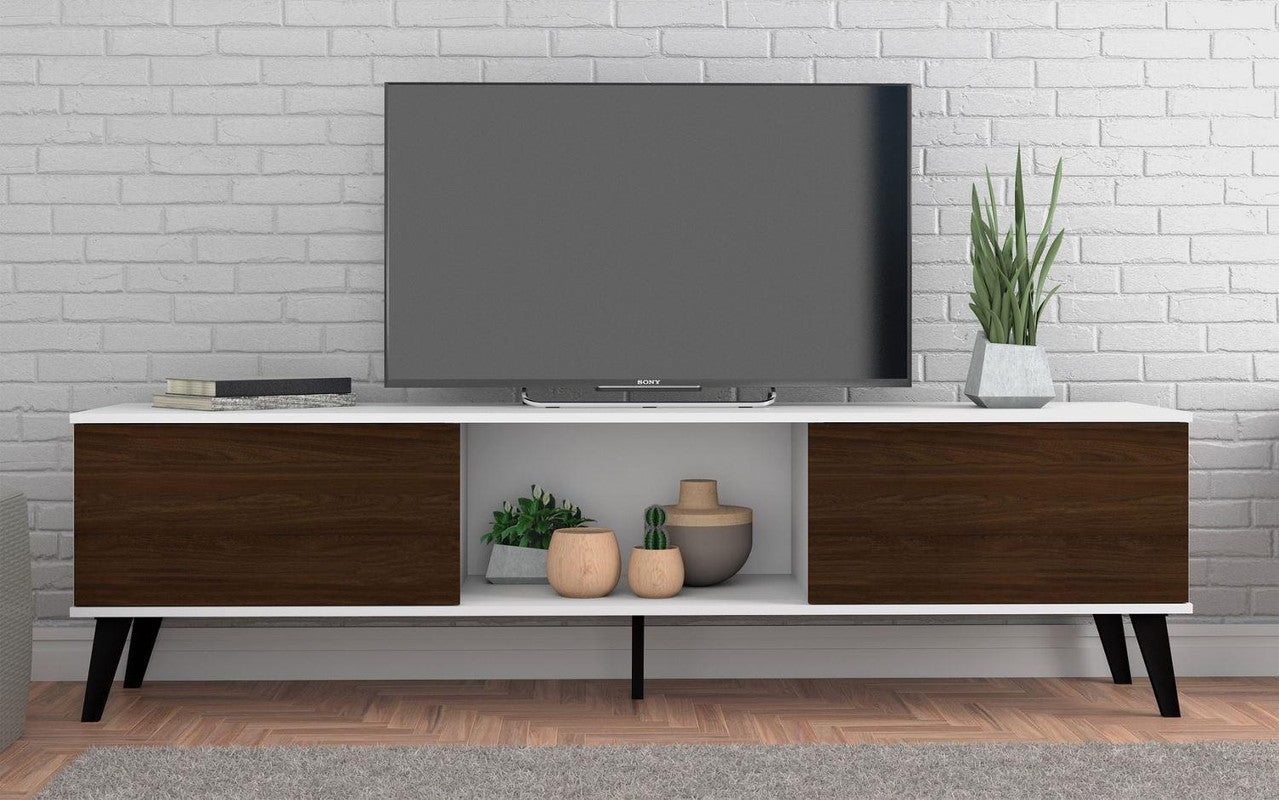 Derbent 71" TV Stand - White/Nut Brown