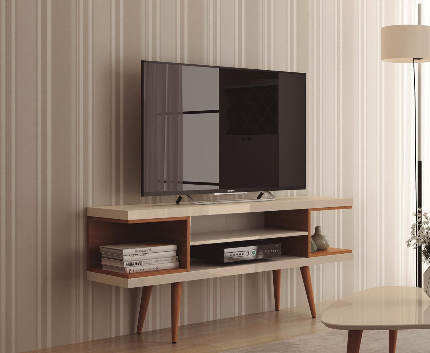 Aketi 53" TV Stand - Off White/ Maple Cream