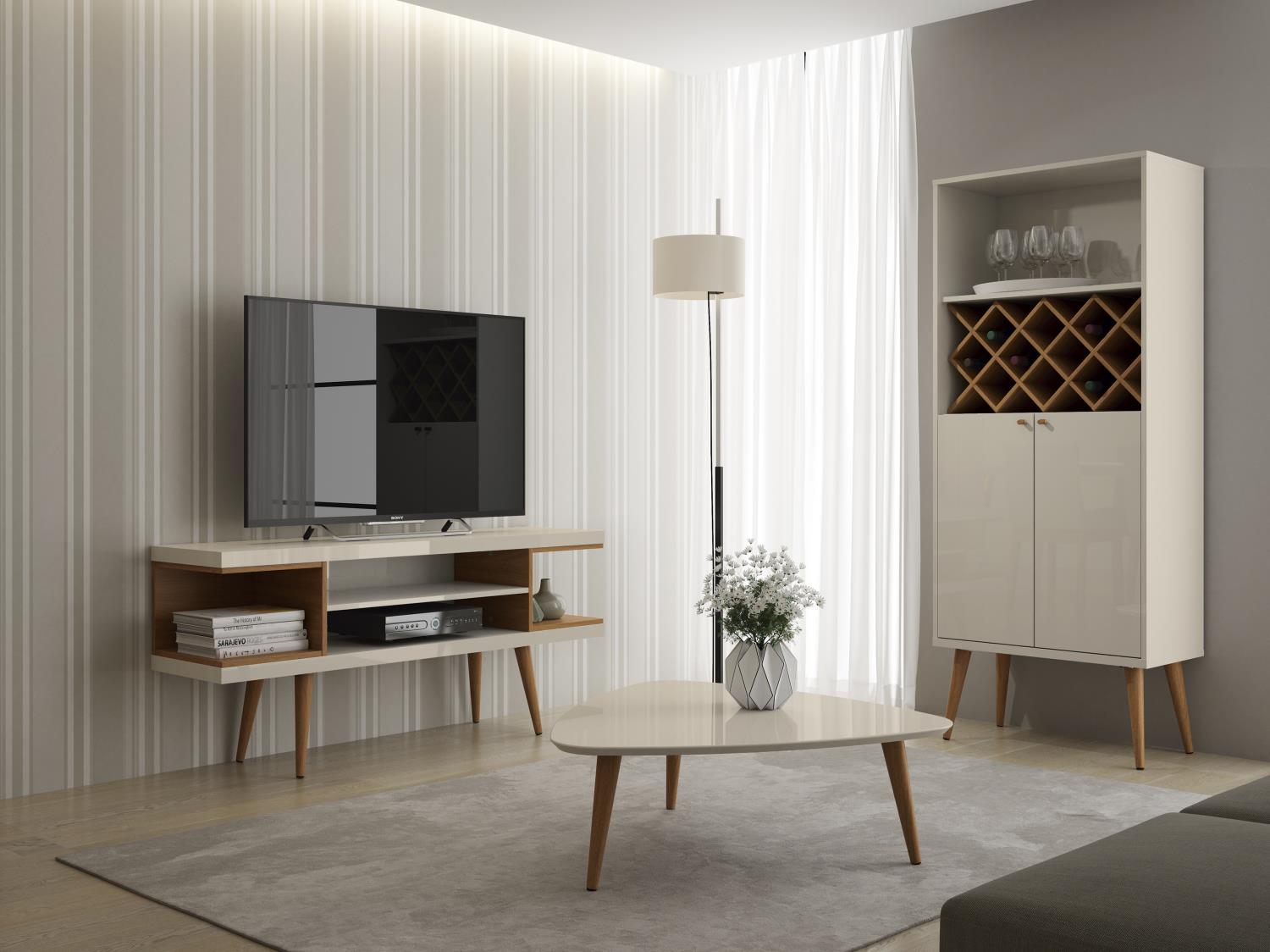 Aketi 53" TV Stand - Off White/ Maple Cream