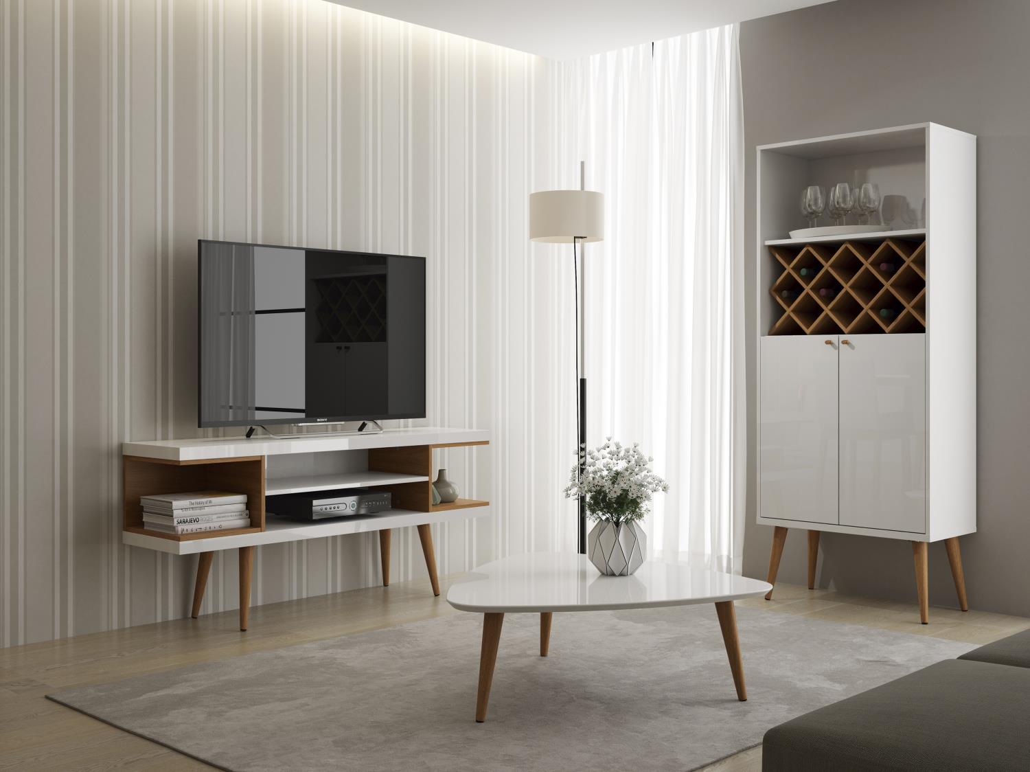 Aketi 53" TV Stand - White Gloss/Maple Cream