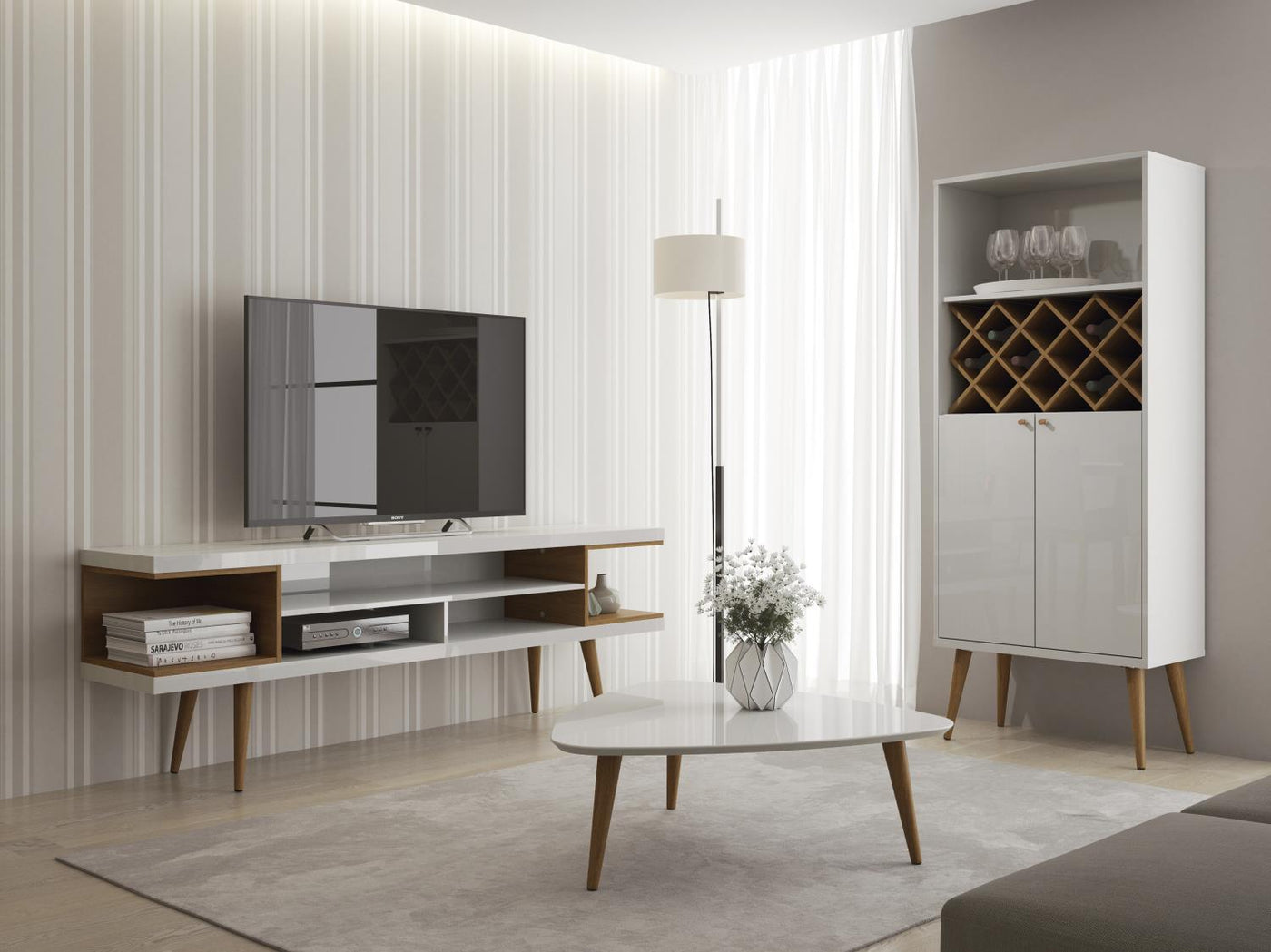 Aketi 70" TV Stand - White/Maple Cream