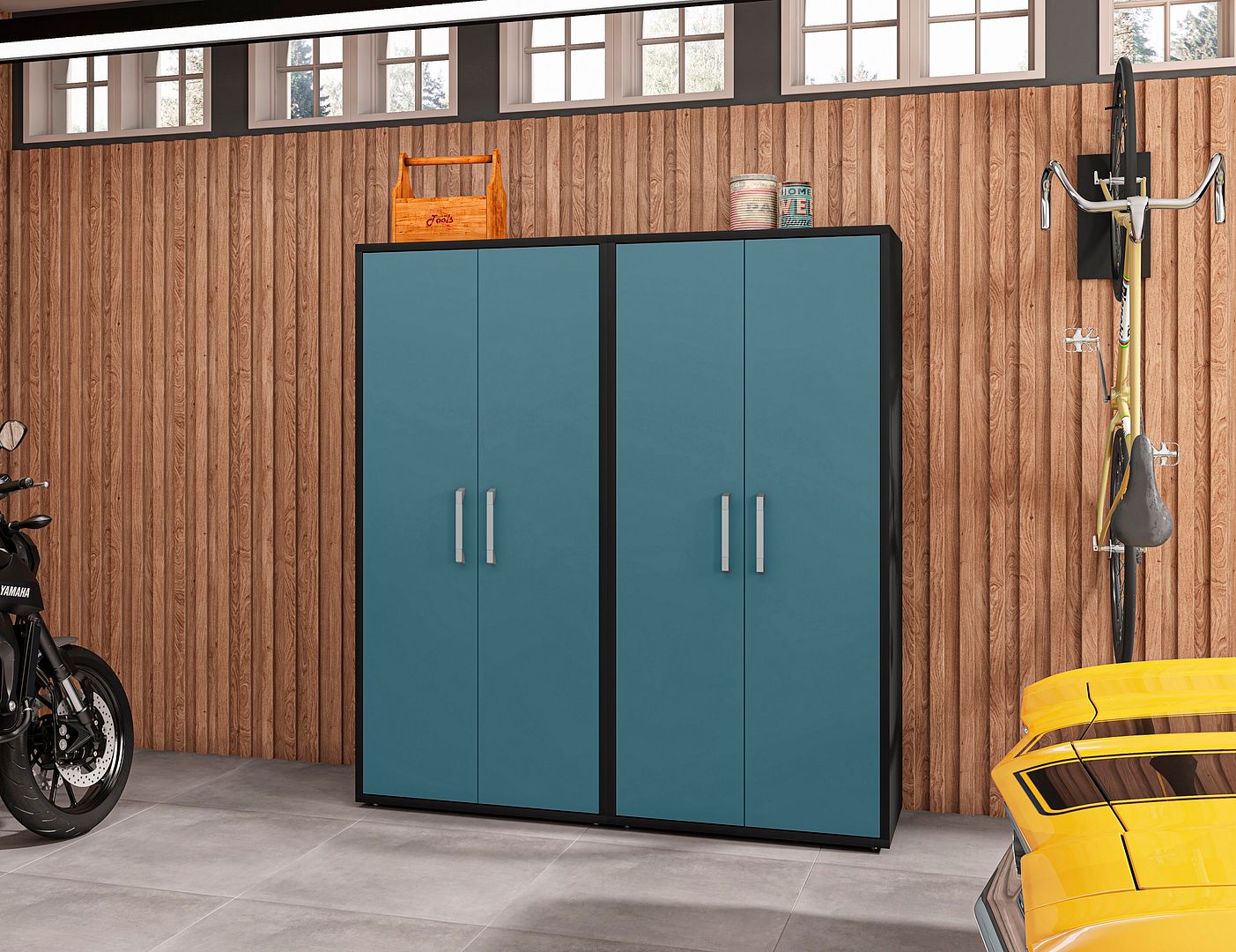 Lunde Storage Cabinet - Matte Black/Aqua Blue - Set of 2