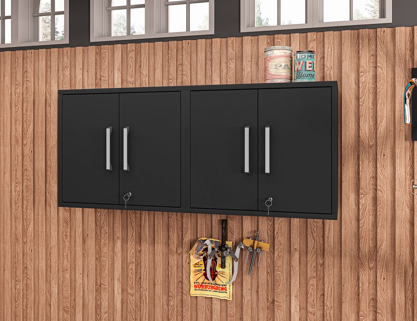 Lunde Floating Garage Cabinet - Matte Black - Set of 2