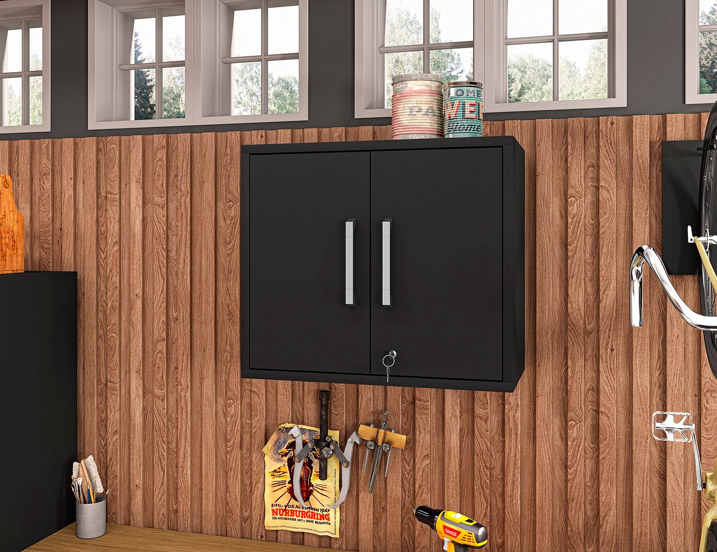 Lunde Floating Garage Cabinet - Matte Black - Set of 2