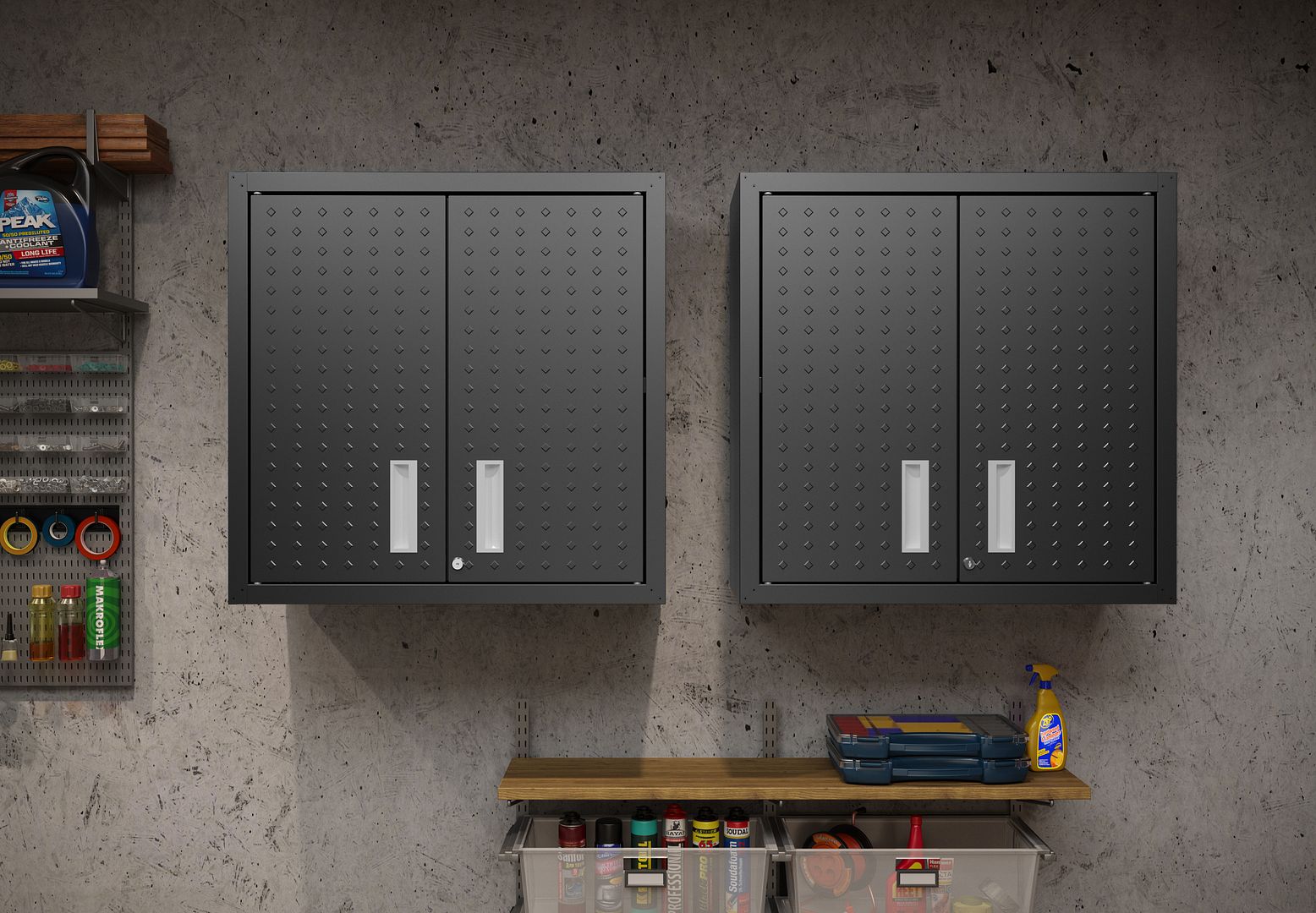 Maximus Floating Garage Cabinet - Charcoal Grey - Set of 2
