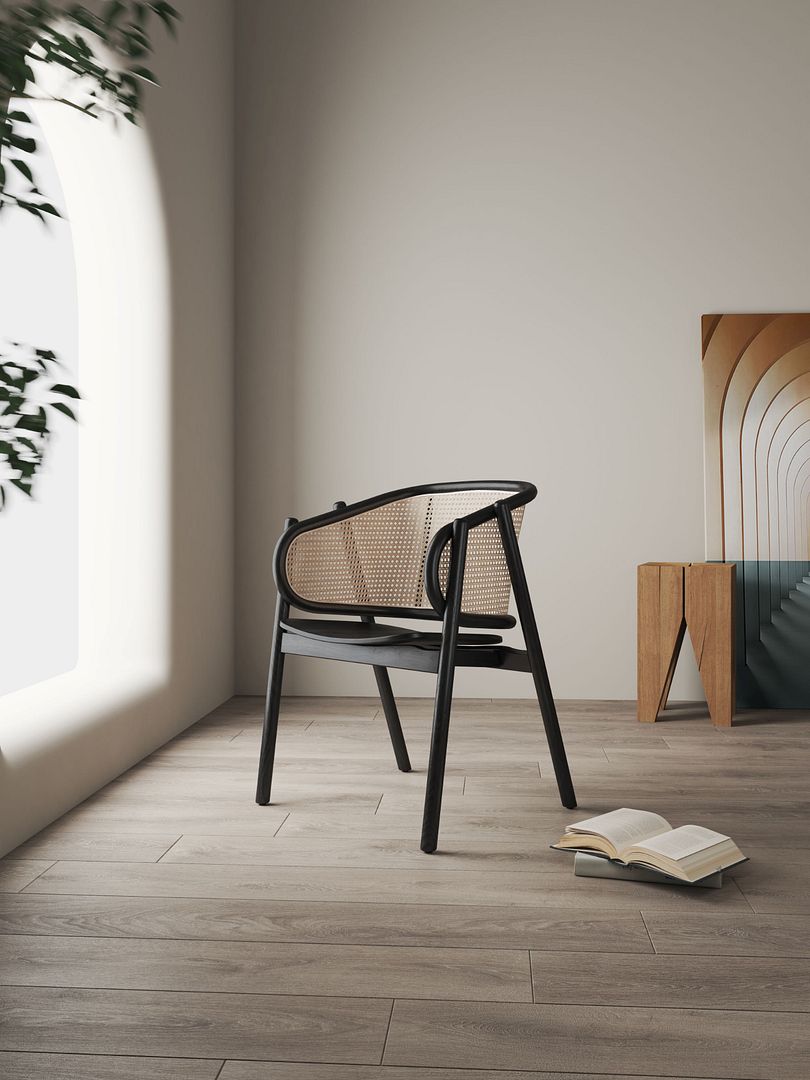 Koldby Armchair - Black/Natural Cane - Set of 2
