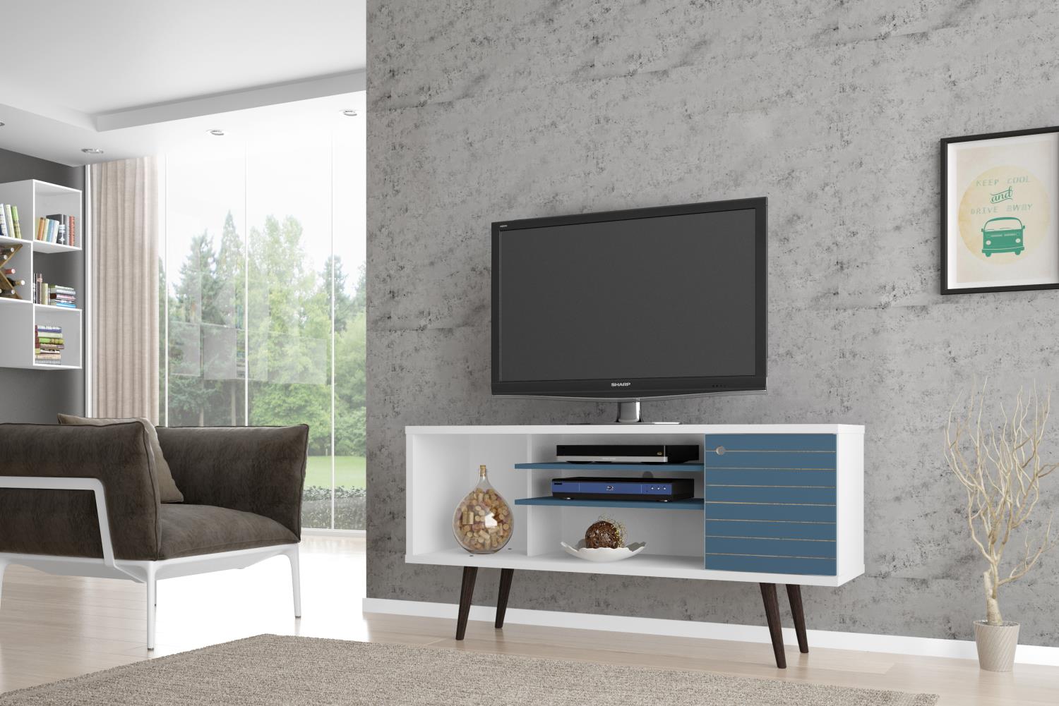 Lekedi 53" TV Stand - White/Aqua Blue