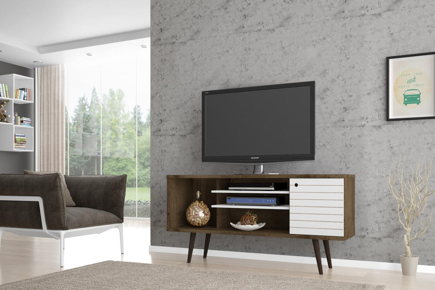 Lekedi 53" TV Stand - Matte White/Rustic Brown