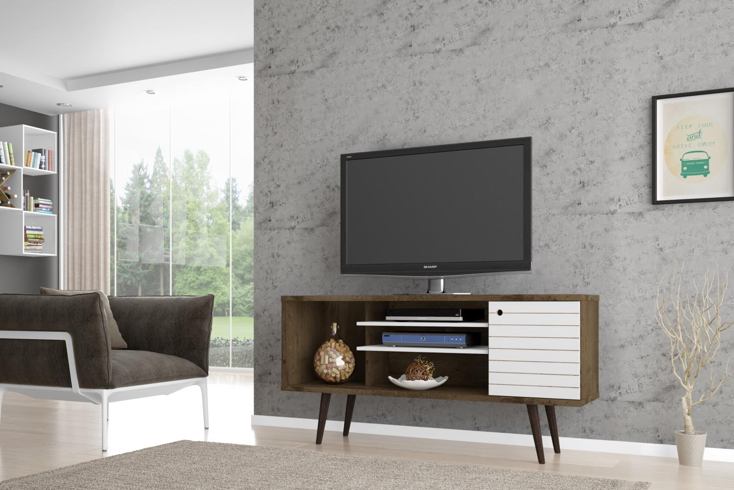 Lekedi 53" TV Stand - Matte White/Rustic Brown