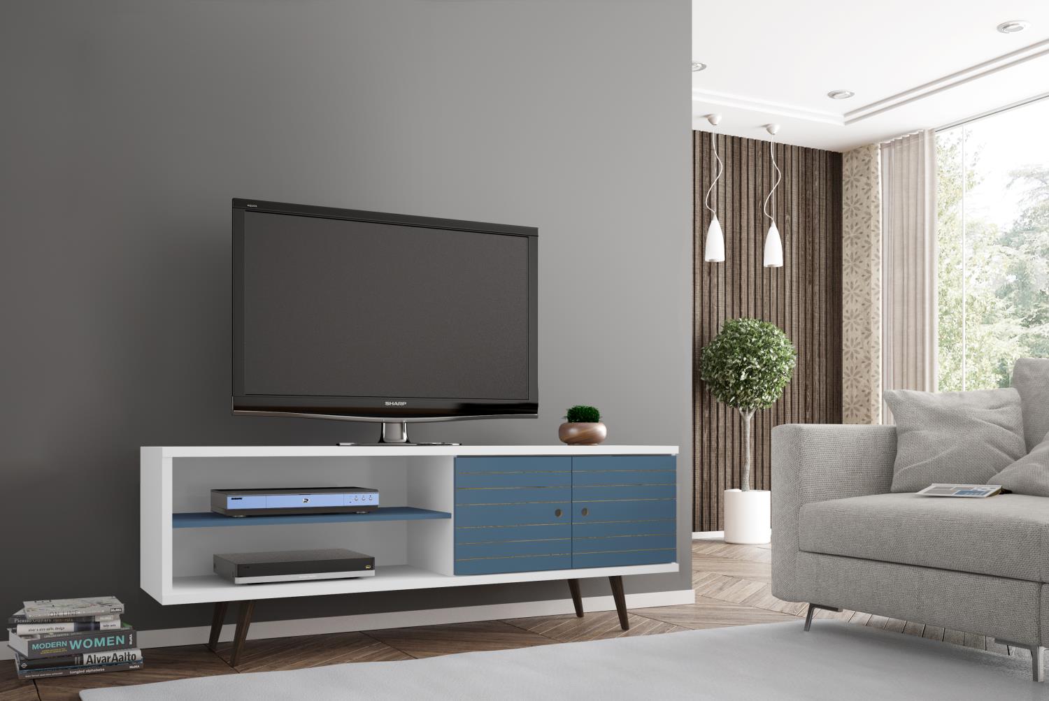 Lekedi 63" TV Stand - White/Aqua Blue