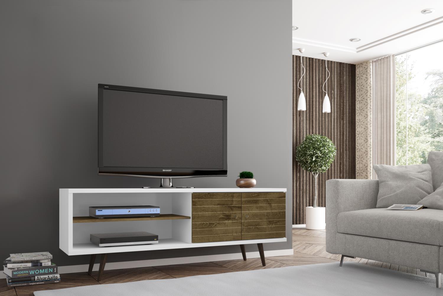 Lekedi 63" TV Stand - White/Rustic Brown