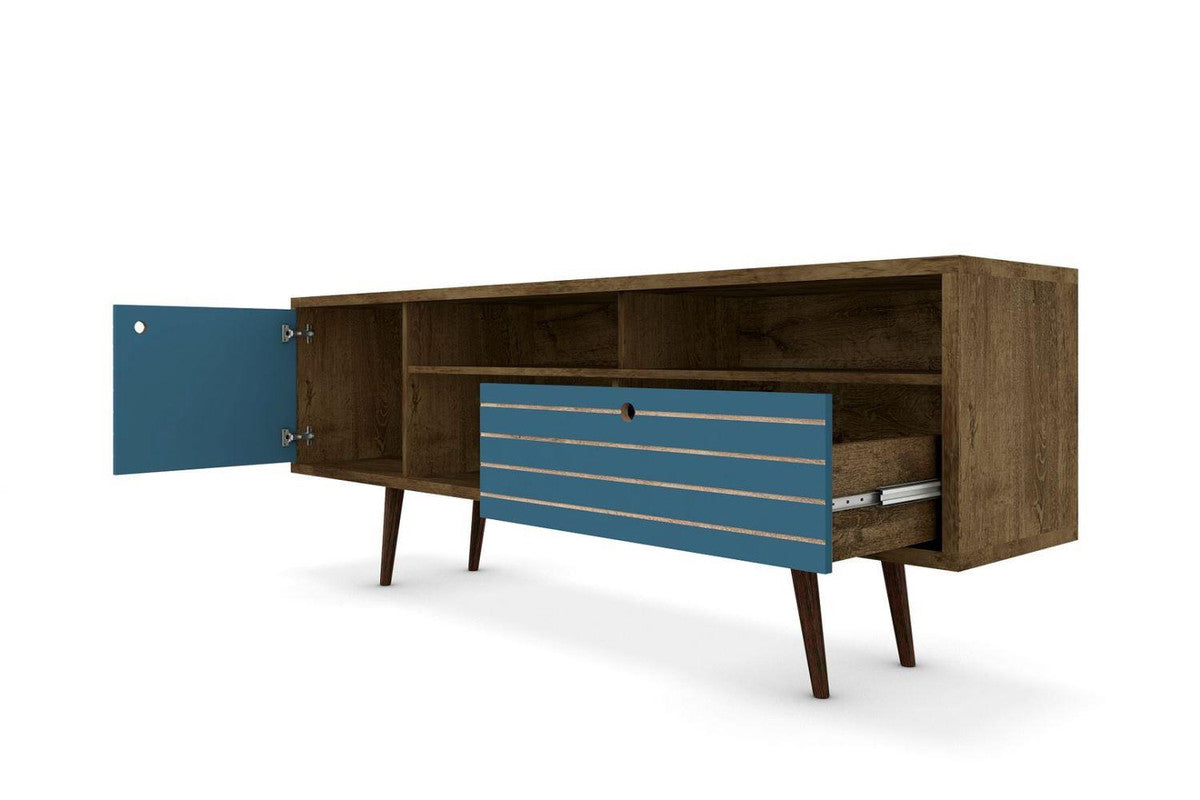 Lekedi 71" TV Stand - Rustic Brown/Aqua Blue