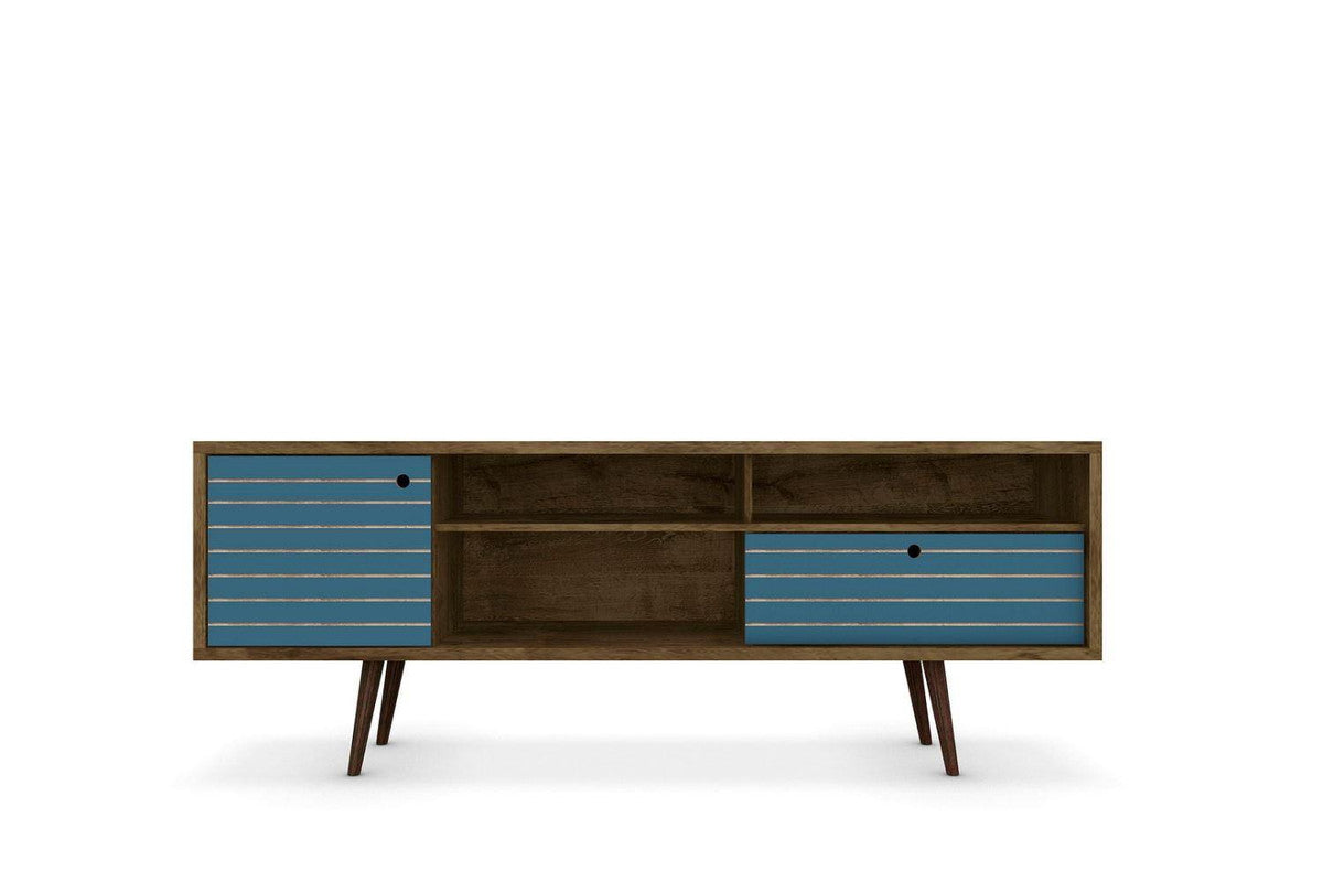 Lekedi 71" TV Stand - Rustic Brown/Aqua Blue