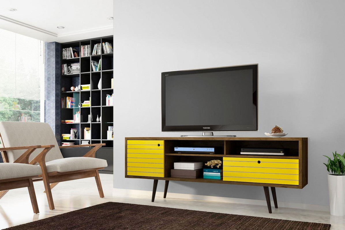 Lekedi 71" TV Stand - Rustic Brown/Yellow